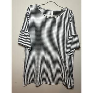 Tickled Teal Striped Flare Sleeve Tunic Size 2X